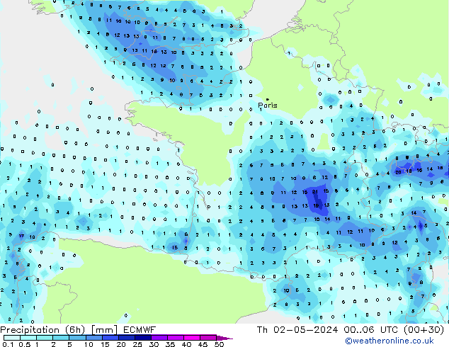 Z500/Rain (+SLP)/Z850 ECMWF jue 02.05.2024 06 UTC