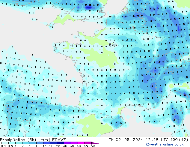 Precipitation (6h) ECMWF Th 02.05.2024 18 UTC