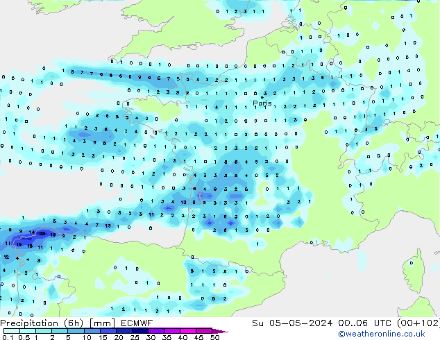 Z500/Rain (+SLP)/Z850 ECMWF Su 05.05.2024 06 UTC