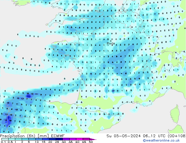 Prec 6h/Wind 10m/950 ECMWF dom 05.05.2024 12 UTC