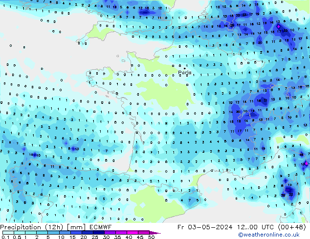 Nied. akkumuliert (12Std) ECMWF Fr 03.05.2024 00 UTC