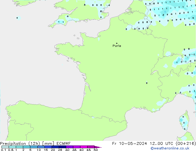 Yağış (12h) ECMWF Cu 10.05.2024 00 UTC