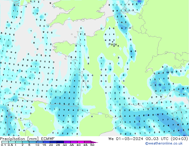 Précipitation ECMWF mer 01.05.2024 03 UTC