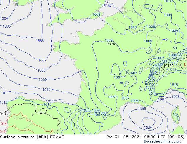 Bodendruck ECMWF Mi 01.05.2024 06 UTC