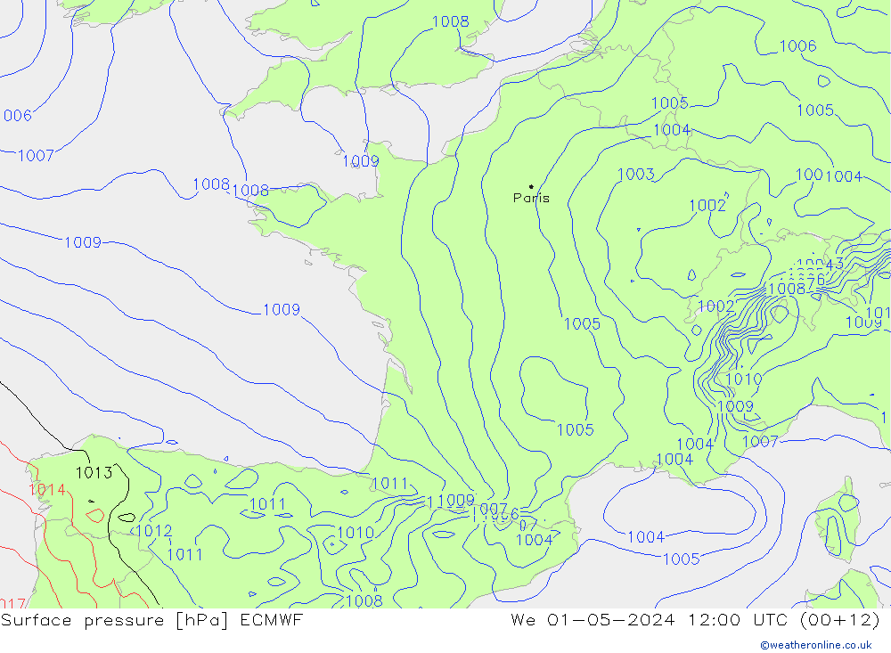 Bodendruck ECMWF Mi 01.05.2024 12 UTC