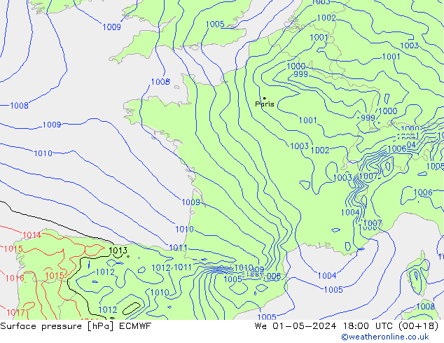 Atmosférický tlak ECMWF St 01.05.2024 18 UTC