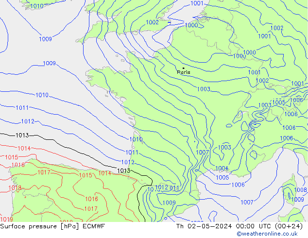 Atmosférický tlak ECMWF Čt 02.05.2024 00 UTC