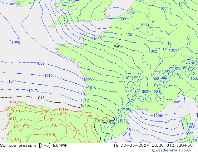 Atmosférický tlak ECMWF Čt 02.05.2024 06 UTC