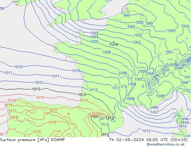 Atmosférický tlak ECMWF Čt 02.05.2024 09 UTC