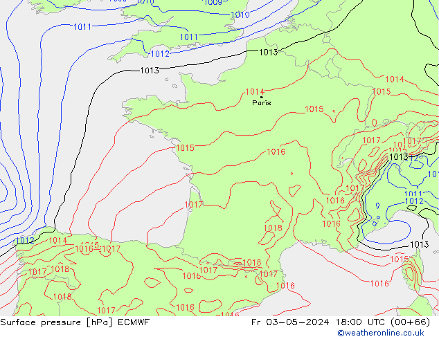 pressão do solo ECMWF Sex 03.05.2024 18 UTC