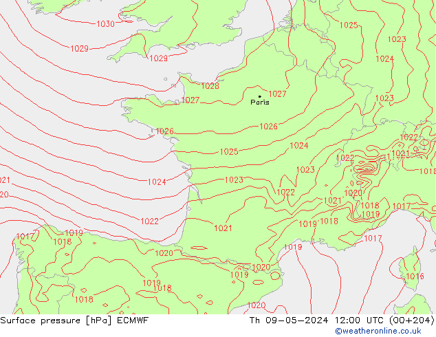 приземное давление ECMWF чт 09.05.2024 12 UTC