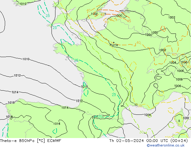 Theta-e 850hPa ECMWF Do 02.05.2024 00 UTC