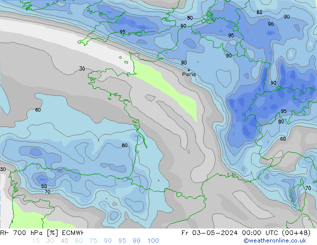 RH 700 hPa ECMWF Fr 03.05.2024 00 UTC