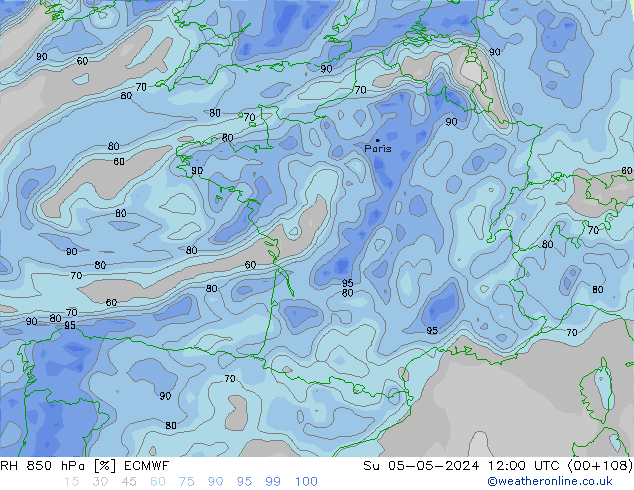 RH 850 hPa ECMWF Su 05.05.2024 12 UTC