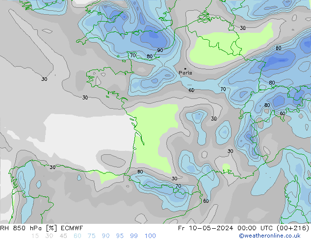 850 hPa Nispi Nem ECMWF Cu 10.05.2024 00 UTC