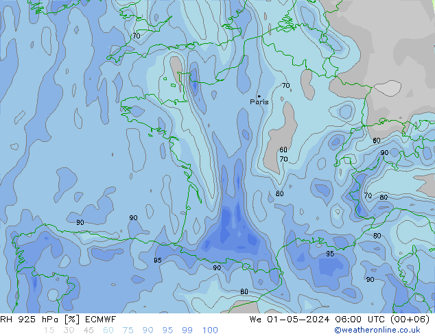 RH 925 hPa ECMWF Mi 01.05.2024 06 UTC