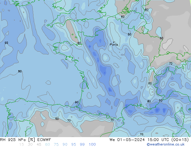 RH 925 hPa ECMWF We 01.05.2024 15 UTC