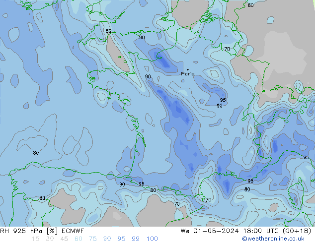 RH 925 hPa ECMWF We 01.05.2024 18 UTC