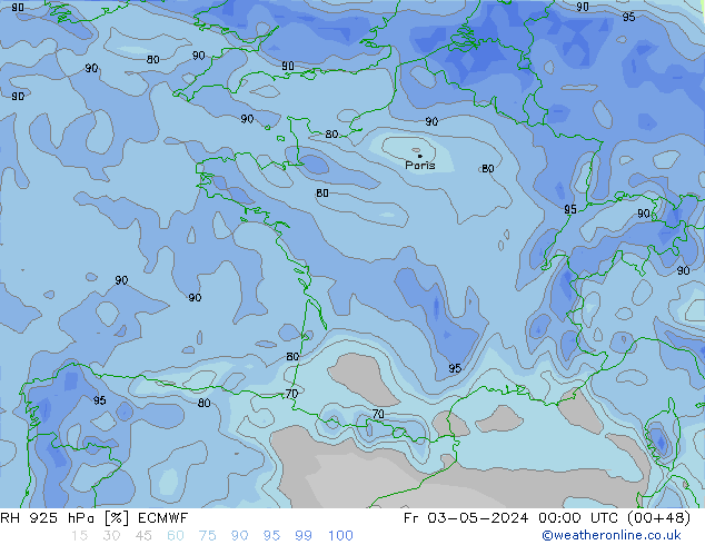 RH 925 hPa ECMWF Fr 03.05.2024 00 UTC