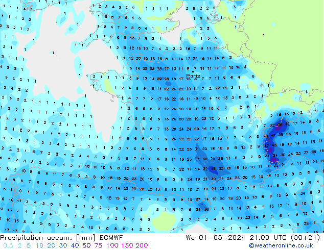 Nied. akkumuliert ECMWF Mi 01.05.2024 21 UTC