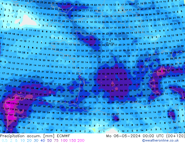 Precipitación acum. ECMWF lun 06.05.2024 00 UTC