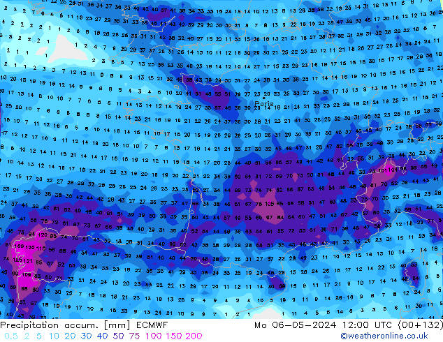 Precipitation accum. ECMWF пн 06.05.2024 12 UTC