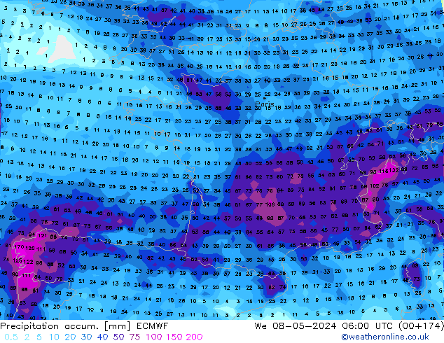 Toplam Yağış ECMWF Çar 08.05.2024 06 UTC