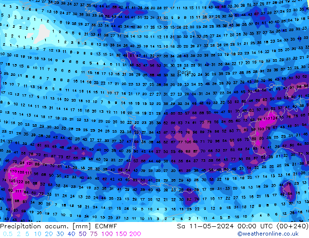 Precipitation accum. ECMWF Sáb 11.05.2024 00 UTC