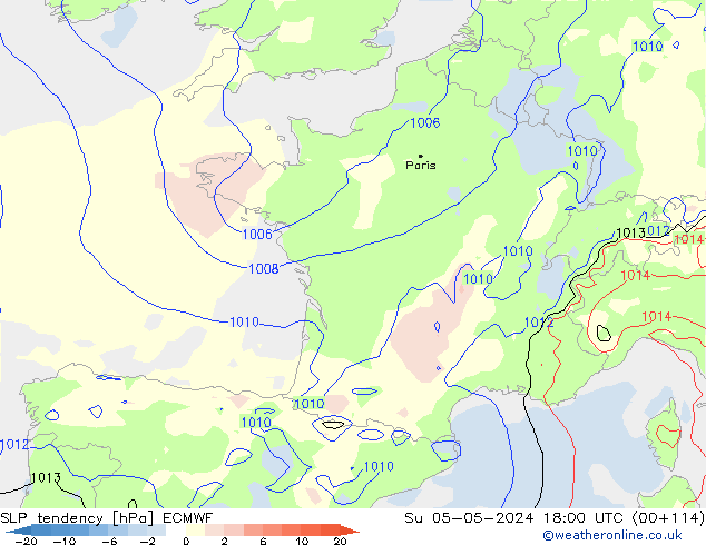 Tendenza di Pressione ECMWF dom 05.05.2024 18 UTC