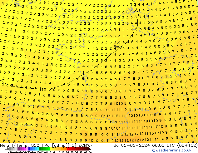 Z500/Rain (+SLP)/Z850 ECMWF Su 05.05.2024 06 UTC