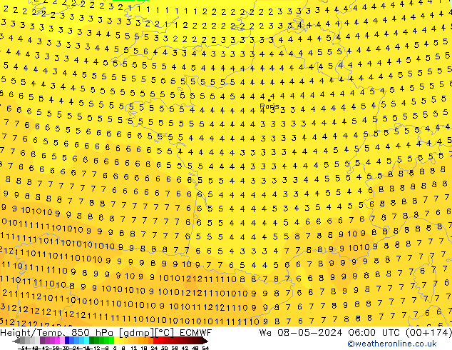 Z500/Rain (+SLP)/Z850 ECMWF Mi 08.05.2024 06 UTC