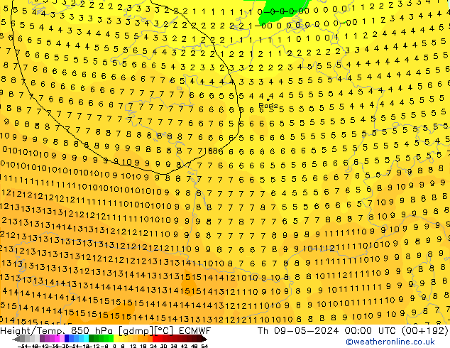 Z500/Rain (+SLP)/Z850 ECMWF Th 09.05.2024 00 UTC