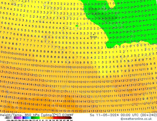 Height/Temp. 850 hPa ECMWF Sa 11.05.2024 00 UTC