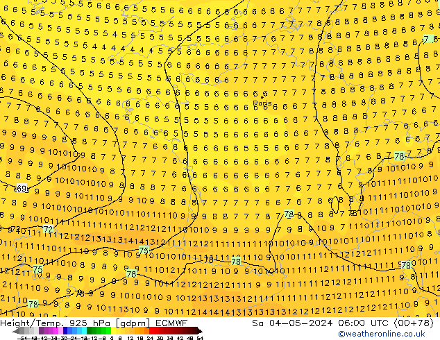 Height/Temp. 925 hPa ECMWF Sáb 04.05.2024 06 UTC