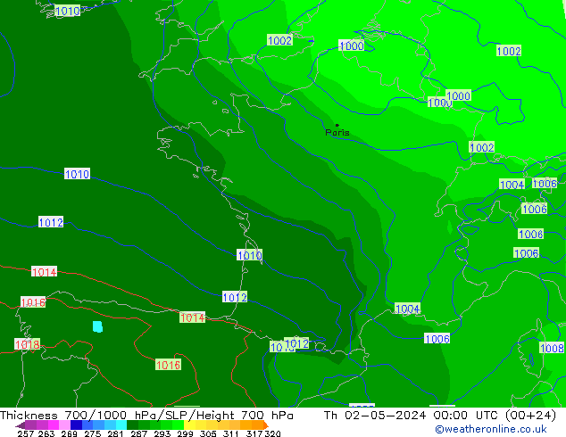 Thck 700-1000 hPa ECMWF jeu 02.05.2024 00 UTC