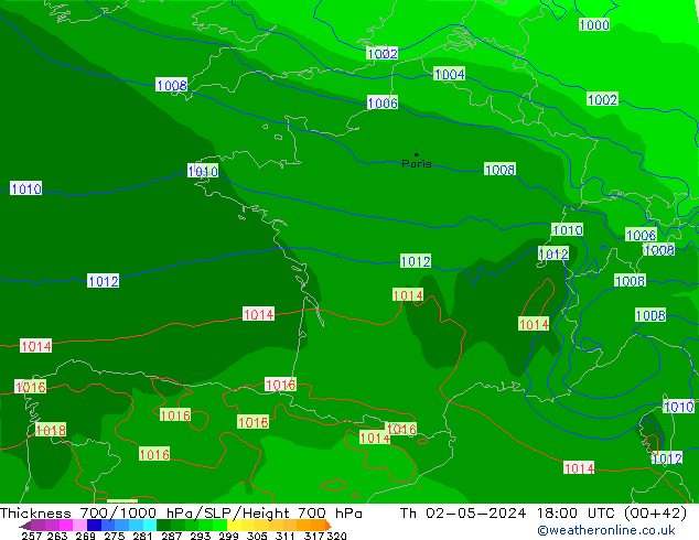 700-1000 hPa Kalınlığı ECMWF Per 02.05.2024 18 UTC