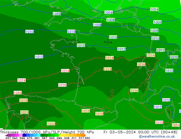 Schichtdicke 700-1000 hPa ECMWF Fr 03.05.2024 00 UTC