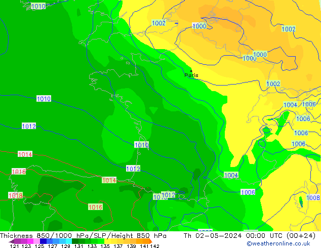 Thck 850-1000 hPa ECMWF  02.05.2024 00 UTC