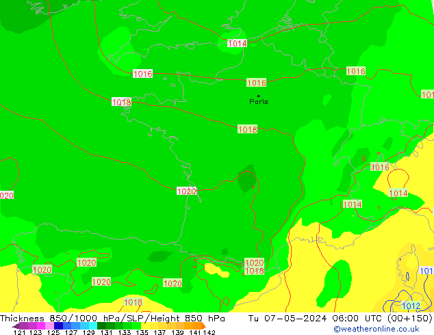 Dikte 850-1000 hPa ECMWF di 07.05.2024 06 UTC