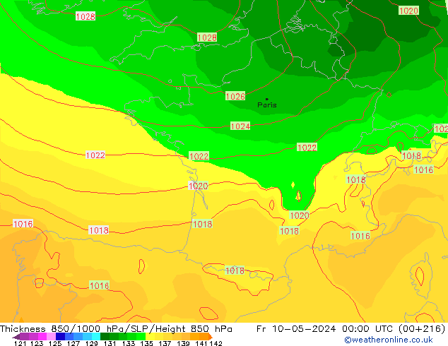 850-1000 hPa Kalınlığı ECMWF Cu 10.05.2024 00 UTC