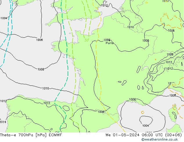 Theta-e 700hPa ECMWF Mi 01.05.2024 06 UTC