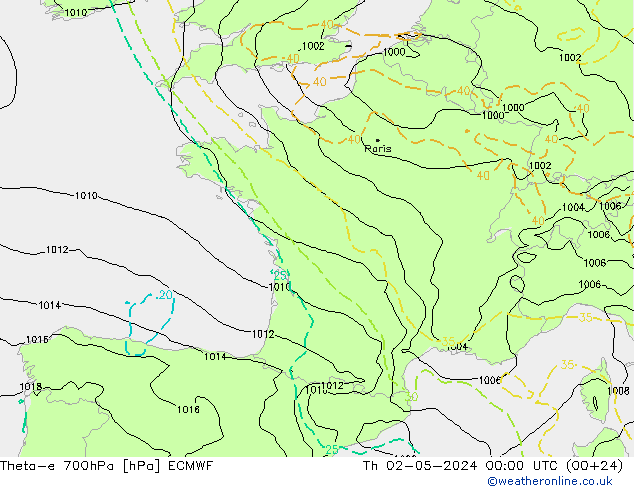 Theta-e 700hPa ECMWF  02.05.2024 00 UTC