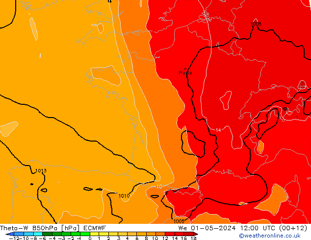 Theta-W 850hPa ECMWF Mi 01.05.2024 12 UTC