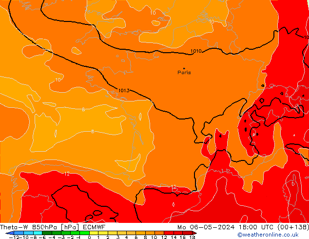 Theta-W 850hPa ECMWF lun 06.05.2024 18 UTC