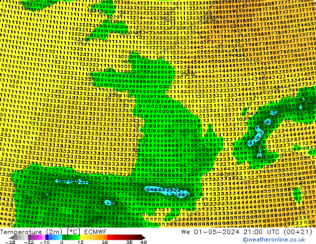 Temperaturkarte (2m) ECMWF Mi 01.05.2024 21 UTC