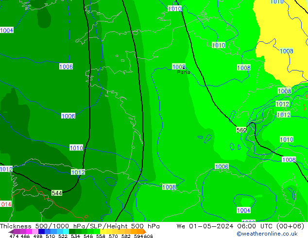 Thck 500-1000hPa ECMWF We 01.05.2024 06 UTC