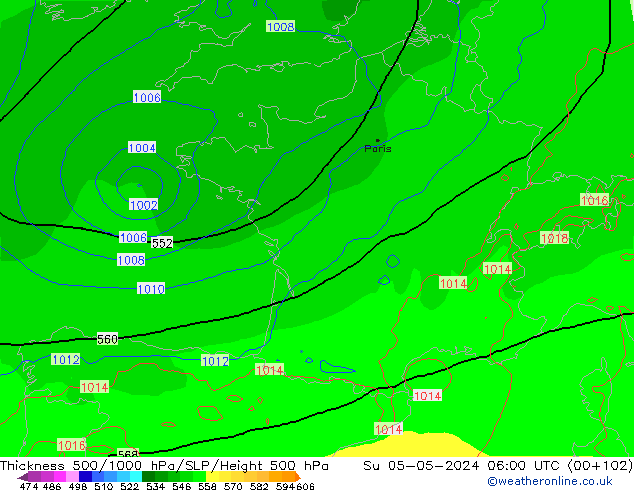 500-1000 hPa Kalınlığı ECMWF Paz 05.05.2024 06 UTC