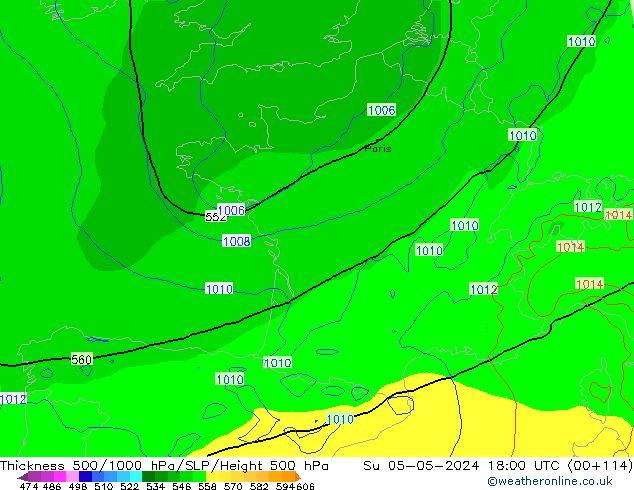 Thck 500-1000hPa ECMWF Su 05.05.2024 18 UTC