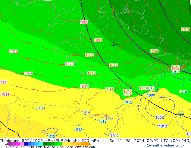 Thck 500-1000гПа ECMWF сб 11.05.2024 00 UTC