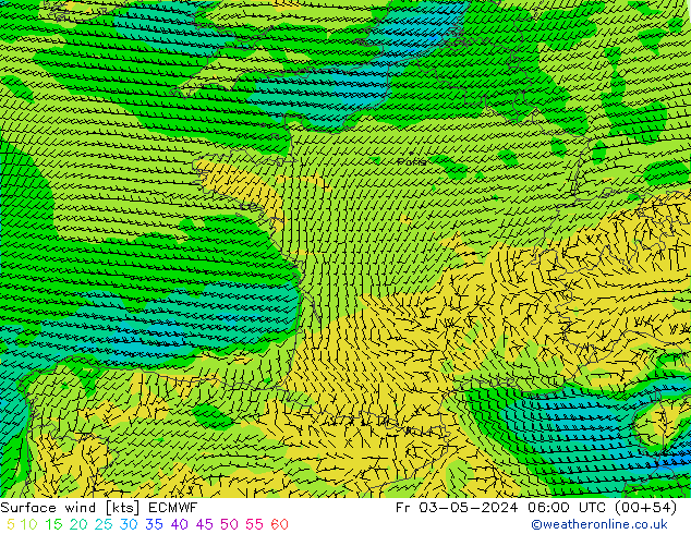 Surface wind ECMWF Fr 03.05.2024 06 UTC